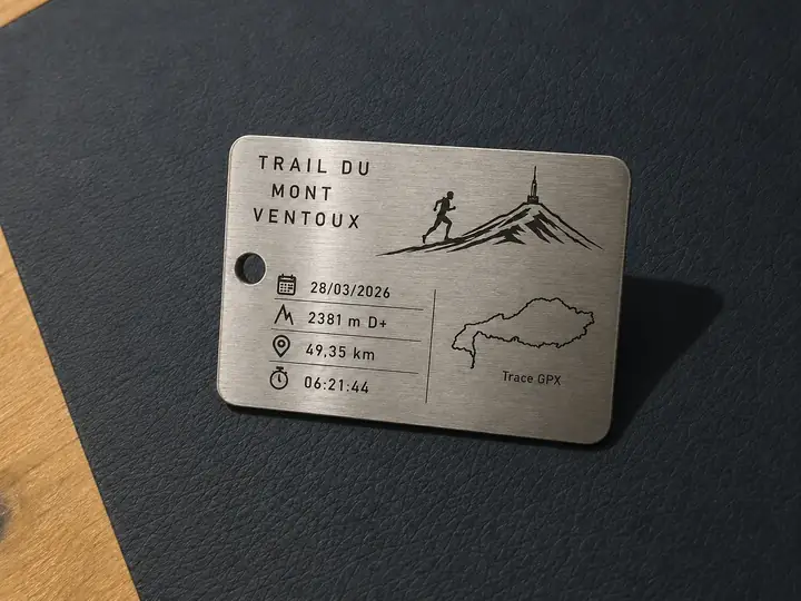 Plaque Trail du Mont Ventoux gravée sur fond sombre